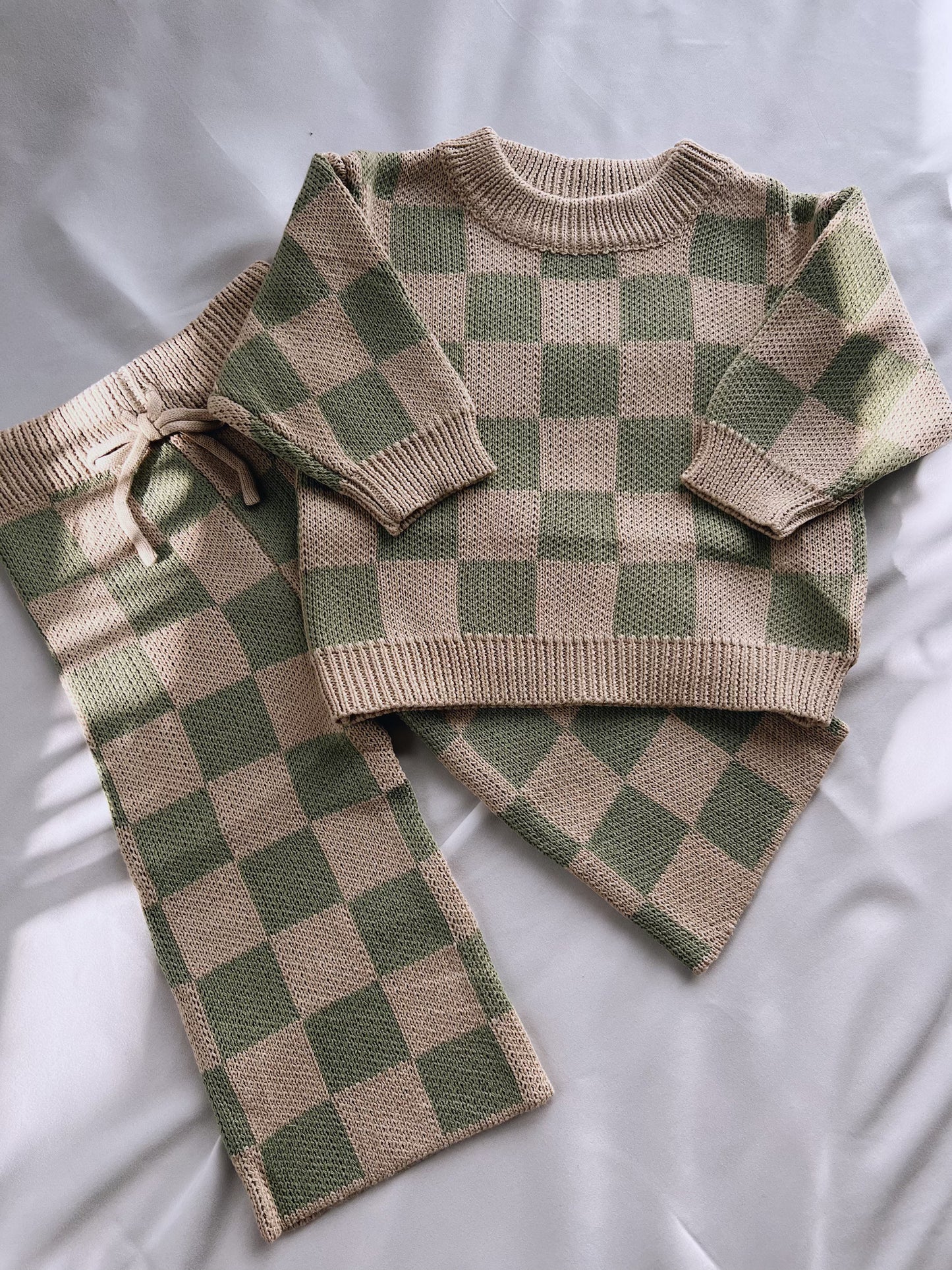 Green Checkered Knit Set