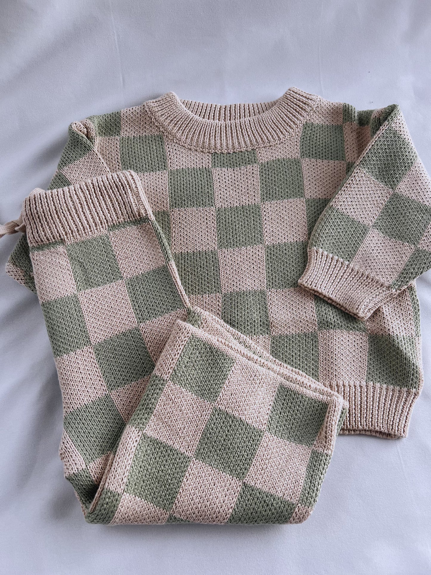 Green Checkered Knit Set